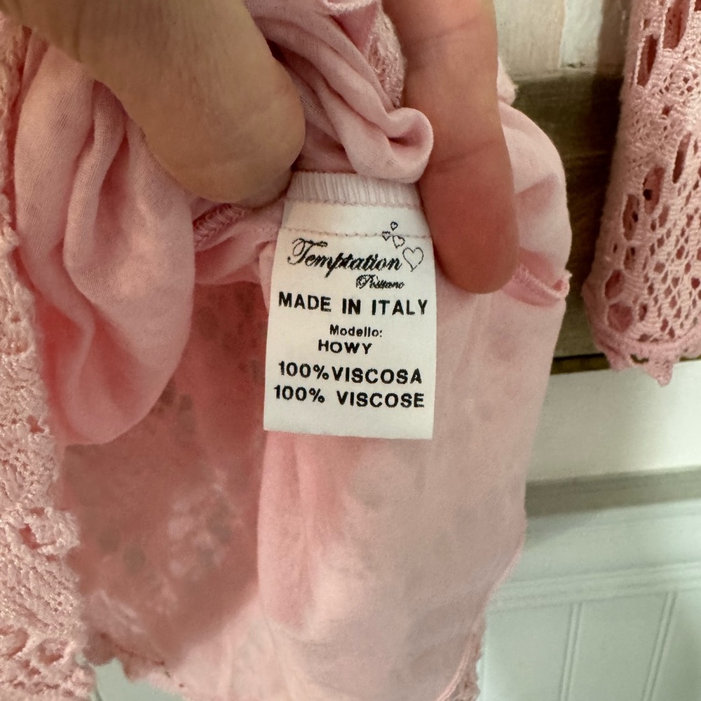 TEMPTATION POSITANO Designer Lace Light Baby Pink Top Blouse Size XS - Picture 4 of 7